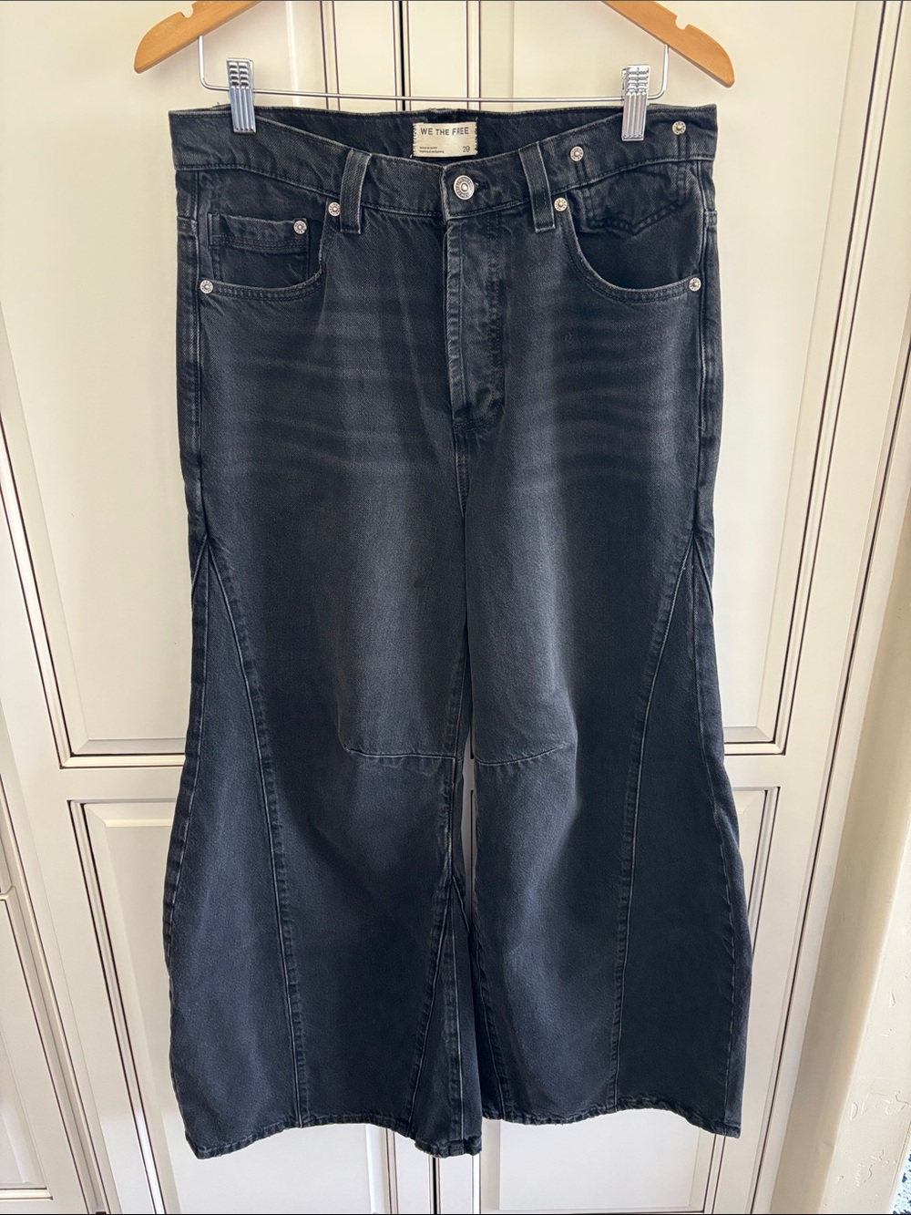 We The‎ Free People Wide Leg Denim Jeans OB2088280 Black Womens Size 29